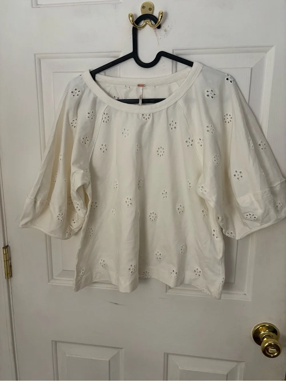 Free People Cream Eyelet Puff Sleeve Blouse